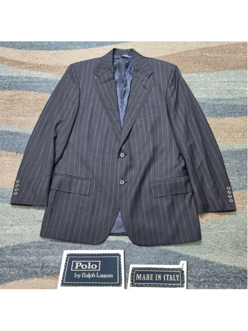 Polo Ralph Lauren Blazer Mens 40R Gray Pinstripe Worsted Union Made In Italy